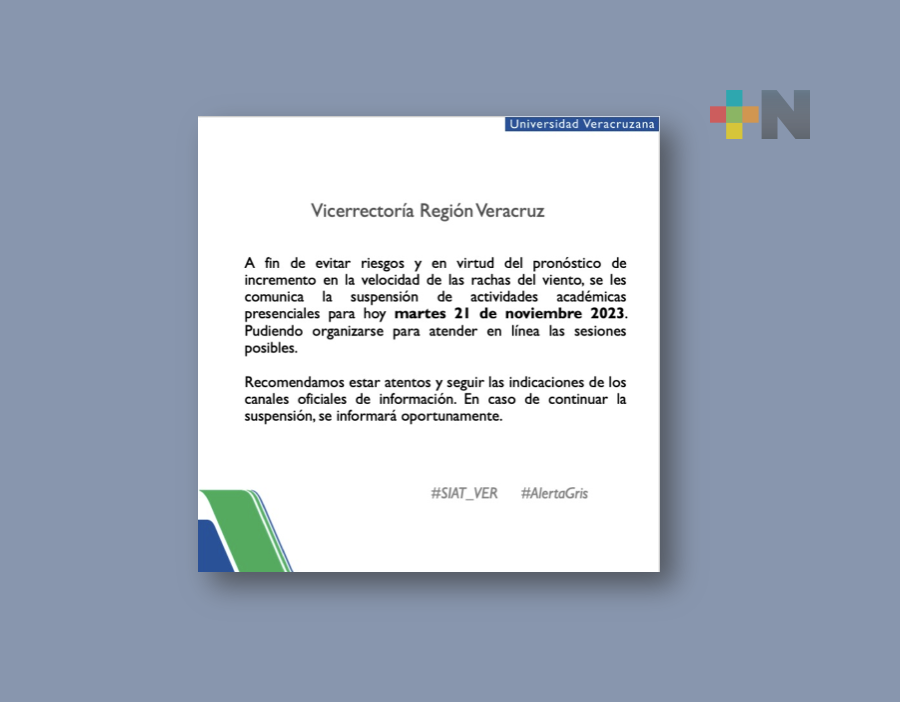 UV suspende clases en Región Veracruz-Boca del Río por fuertes vientos del norte